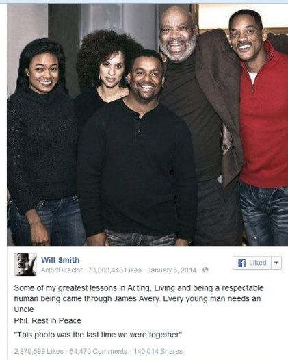 Algunas de mis más grandes lecciones en la actuación, vivir y de ser un ser humano respetable vinieron a través de James Avery. Todo joven necesita un tío Phil. Descansa en paz