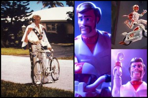 Una comparacion entre Evel Knievel (izq) y Duke Caboom (Derecha)